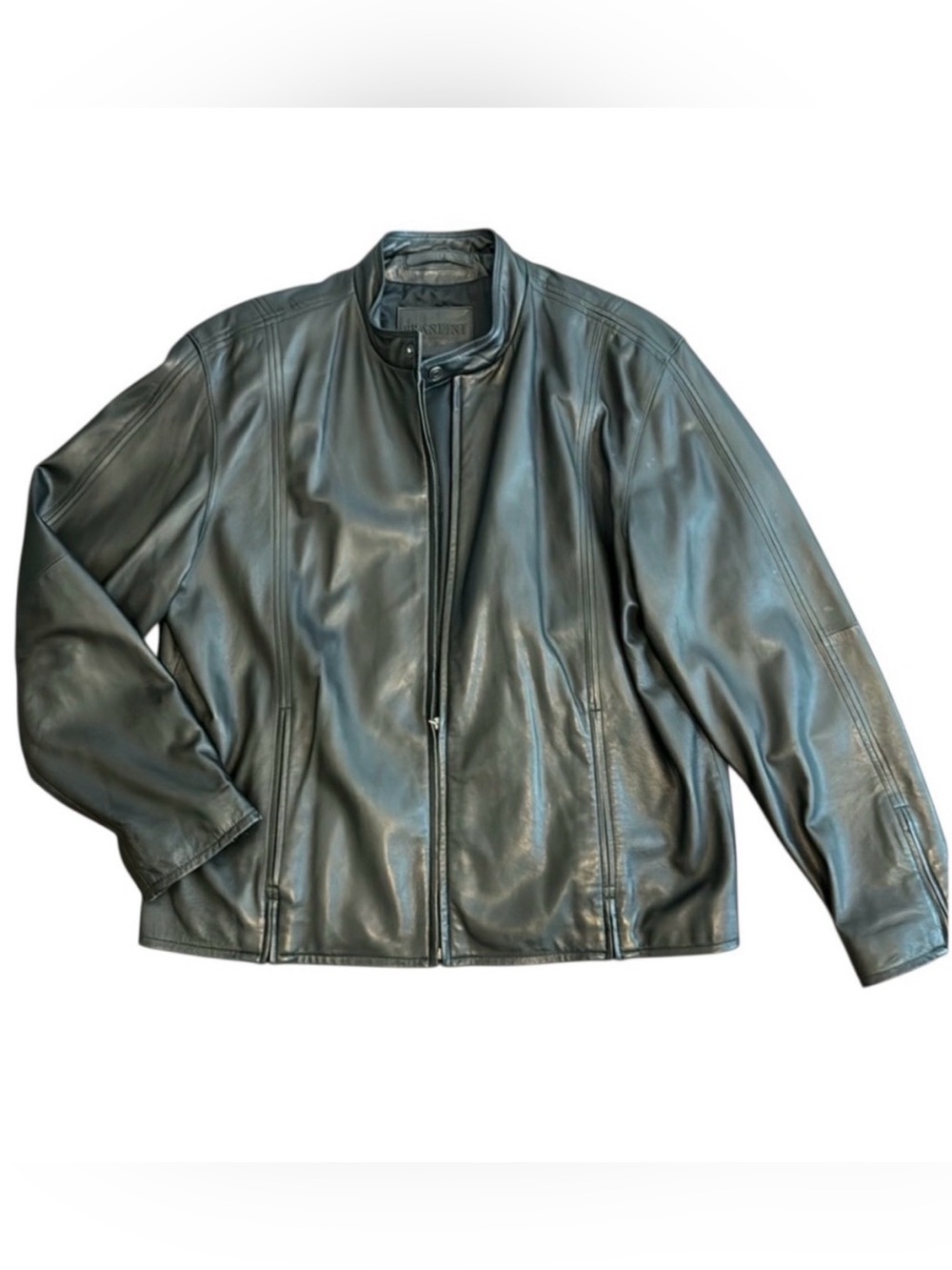 BRANDINI MENS LEATHER RACER JACKET SIZE XL BLACK EDGY CLASSIC LUXURY PREMIUM